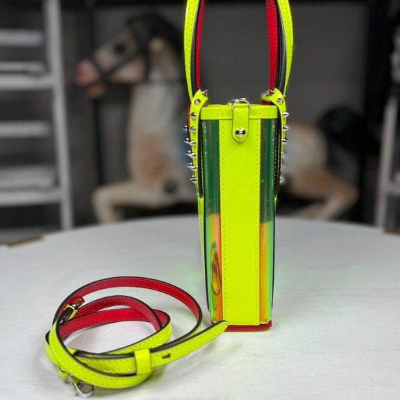 Christian Louboutin Cabata mini leather and TPU tote bag fluo yellow - Picture 6 of 10